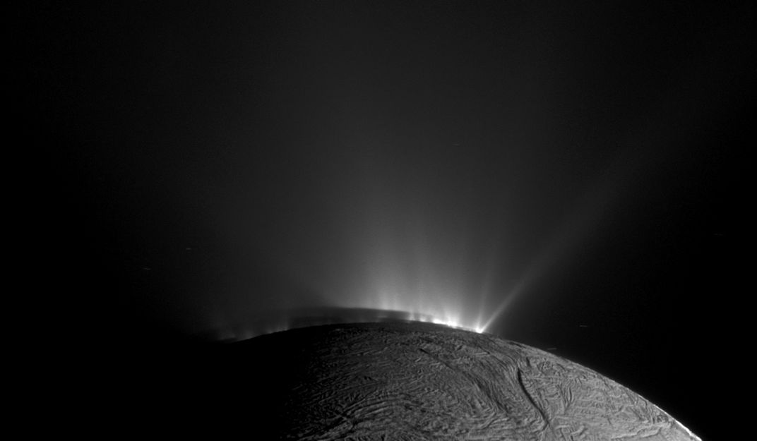 The geyser basin at the south pole of Enceladus