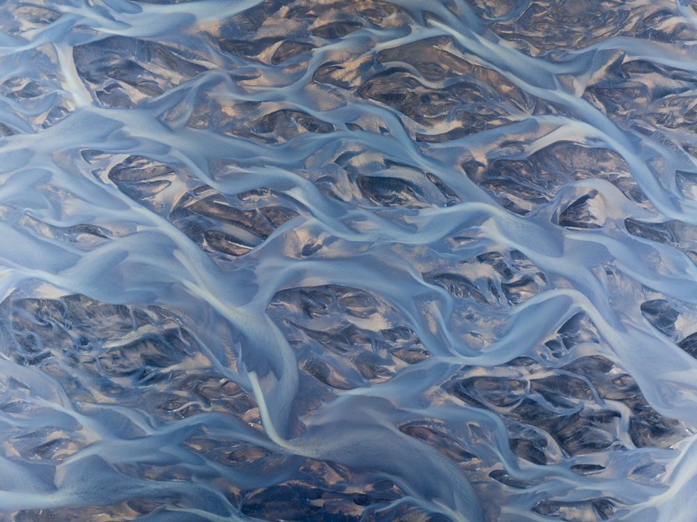 River braids seen from above in Iceland.