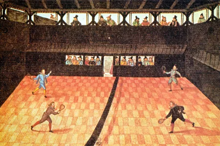 Real tennis was played indoors, usually in a court with high windows, a sloping roof and a spectators&rsquo; gallery.