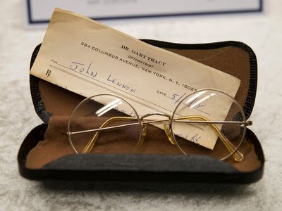 Among the artifacts was a pair of John Lennon's glasses, complete with his optometrist's prescription.