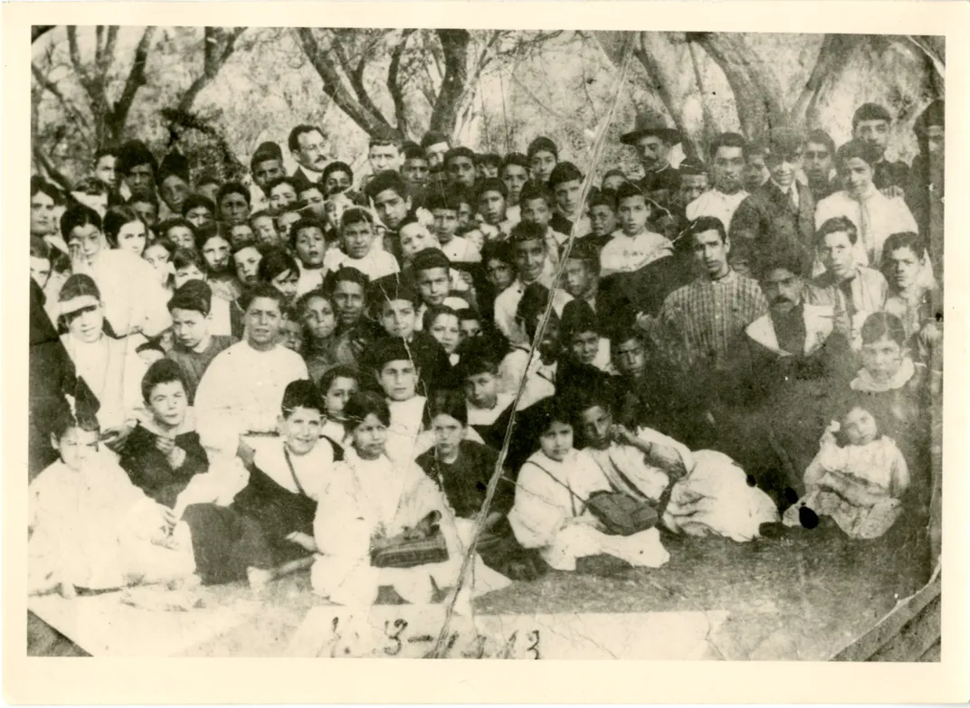A group photo taken at a bar mitzvah celebration in Fez in 1943