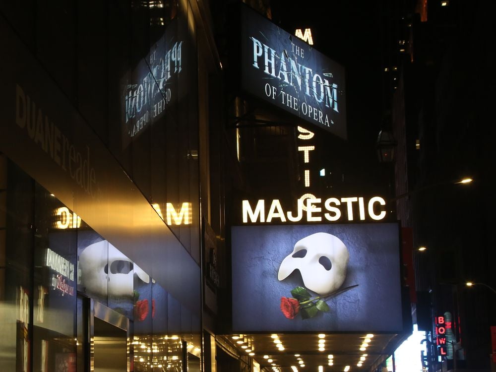 Signage at The 34th Anniversary Performance of Andrew Lloyd Webber's "Phantom of The Opera" on Broadway at The Majestic Theater on January 26, 2022.