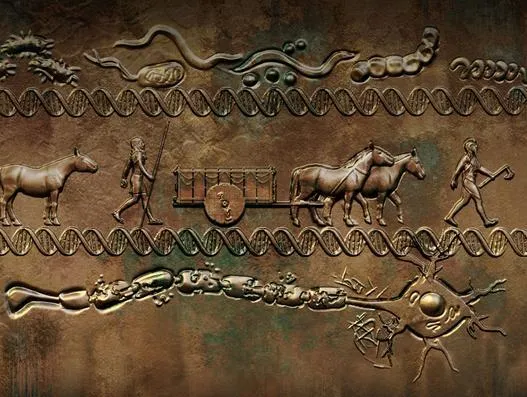 an illustration of migration with horses and a horse-drawn cart