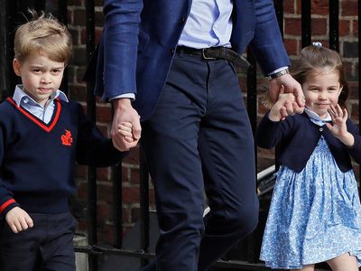 Prince George and Princess Charlotte arriving at the Lindo wing at St Mary's Hospital to welcome their new baby brother, who will be fifth in line to the British throne.