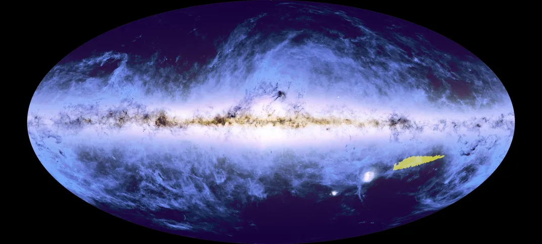 a diagram of the entire cosmos, with a small yellow section toward the bottom right demonstrating what has been mapped so far