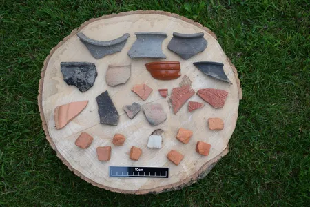 Pottery and mosaic tiles found at the Yorkshire site.