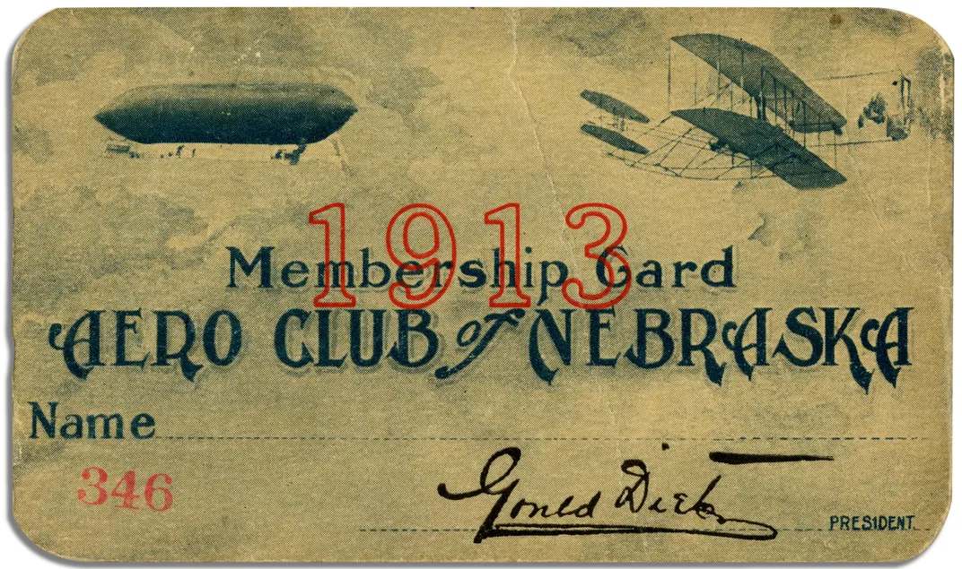 1913 membership card aero club of Nebraska
