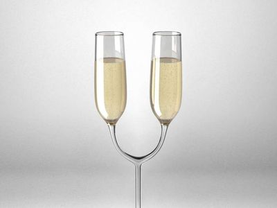 A "deliberately inconvenient" twin champagne glass created by Athens-based architect Katerina Kamprani