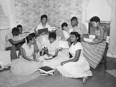 Members of the Little Rock Nine study together after being blocked from&nbsp;Little Rock Central High in 1957.