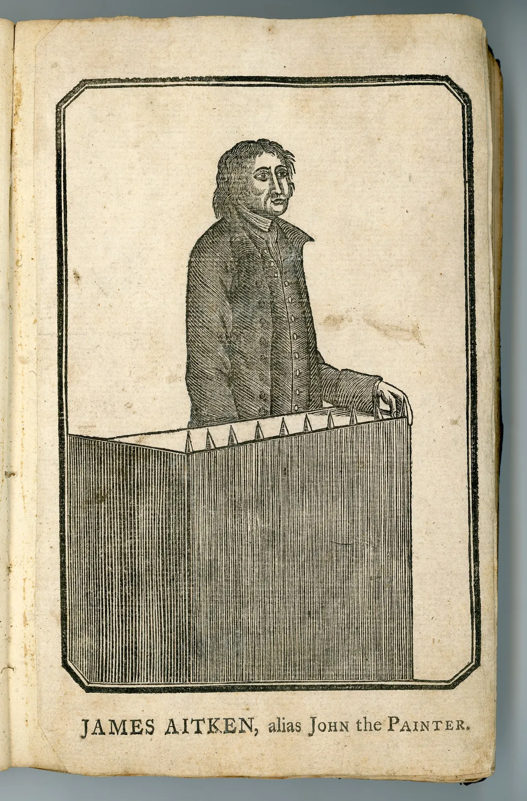 A woodcut of James Aitken, who was also known as John the Painter