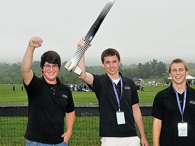 And the winners are…Landon Fisher, John Easum, and Michael Gerritsen (left to right) from Rockwall-Heath High School in Texas. (Team member Colt McNally is not pictured.)