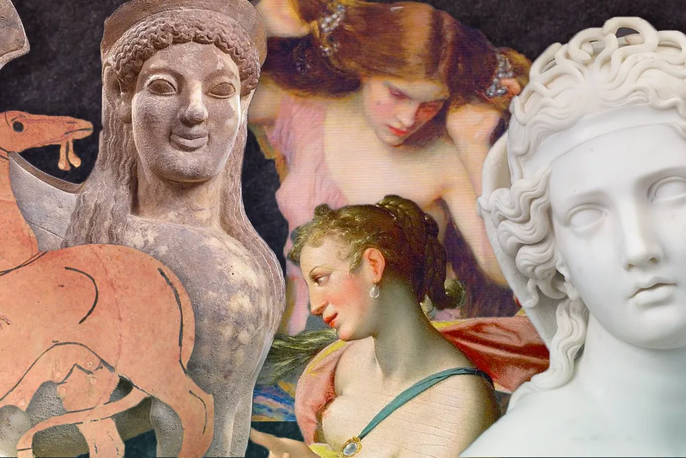 Illustration of five female monsters from Greek mythology (longform main)