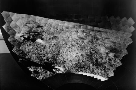 Mosaic of surface images taken by Surveyor 1, pasted onto the inside of a hollow sphere to preserve the view geometry of the camera. Regolith soil and rocks are clearly visible.