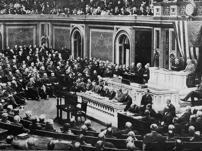 President Woodrow Wilson addresses Congress