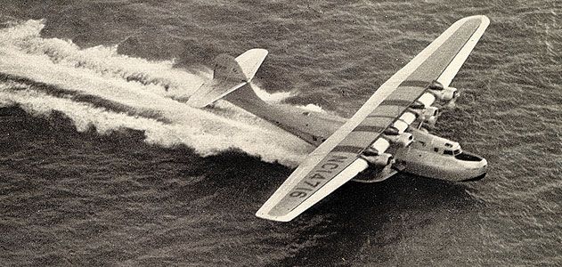 The China Clipper "scudded along a considerable sea swell" before vaulting into the air, reported Leo Kieran.