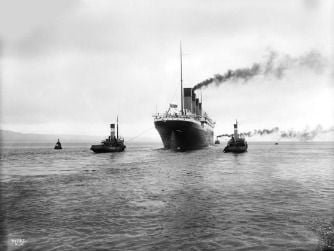Titanic leaving Belfast, Ireland for her sea trials, April 2, 1912