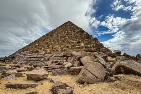 Granite blocks lie at the base of the&nbsp;Pyramid of Menkaure in Giza, Egypt, which is 4,500 years old.