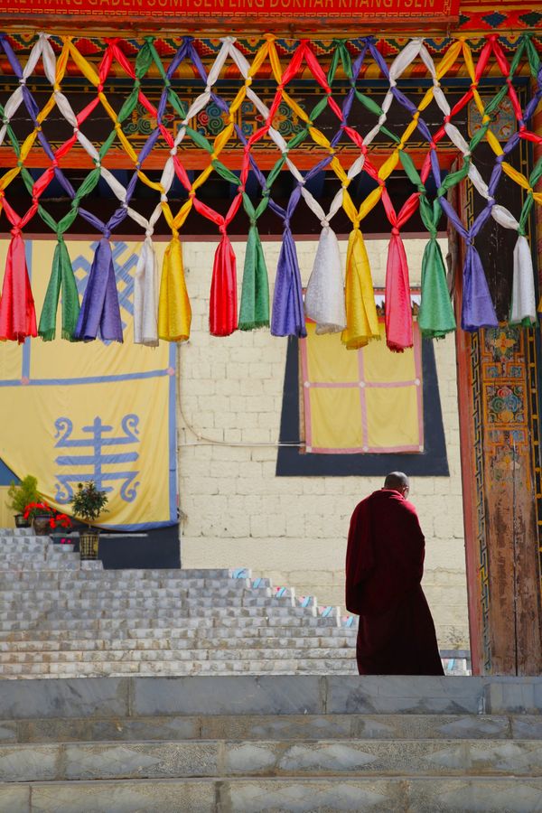 Tibetan Buddhist monk's back view thumbnail