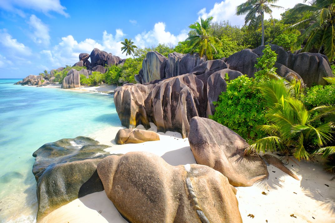 The iconic l'Anse Source d'Argent beach on the Seychellois island of La Digue