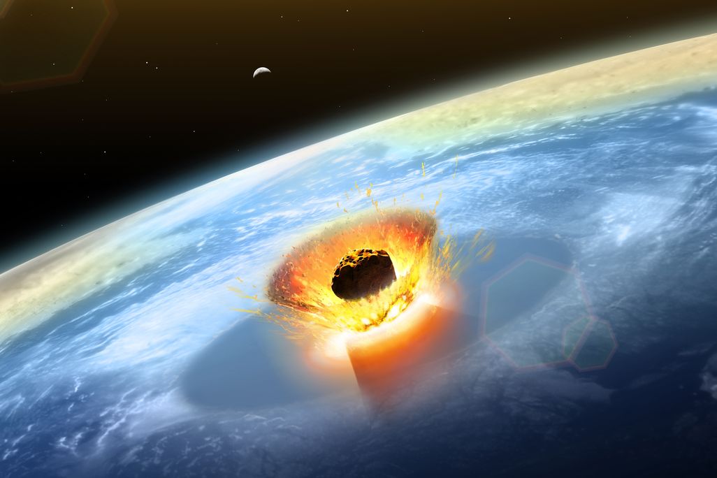 An artist's rendering of a large asteroid hitting Earth