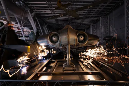 The wingless Horten Ho 229 V3 on display with other Nazi aircraft.