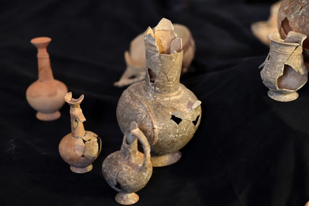 Some of the 14th-century B.C.E. vessels found at the Tel Yehud burial site