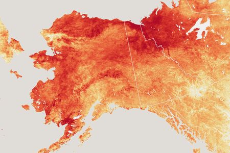 This spring, temperatures in Alaska and northern Canada have been significantly higher than usual. Red indicates areas warmer than average while blue indicates colder than average. The darker the red, or blue, the greater the deviation from average.