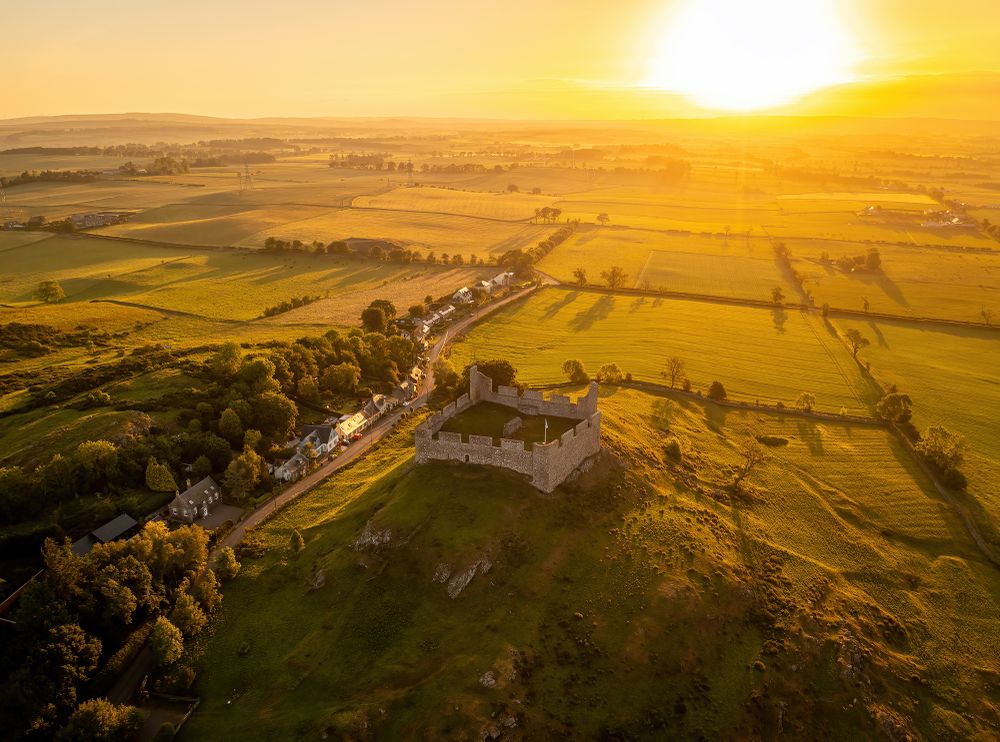 The summer solstice over Hume Castle near Duns in the Scottish Borders.