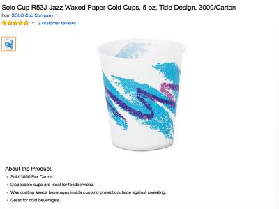The Jazz pattern that graced paper cups, like this one in the 1990s, remains a source of fascination in pop culture. 