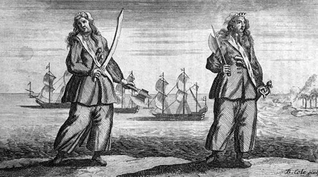 Anne Bonny (left) and Mary Read, as rendered in A General History of the Pyrates