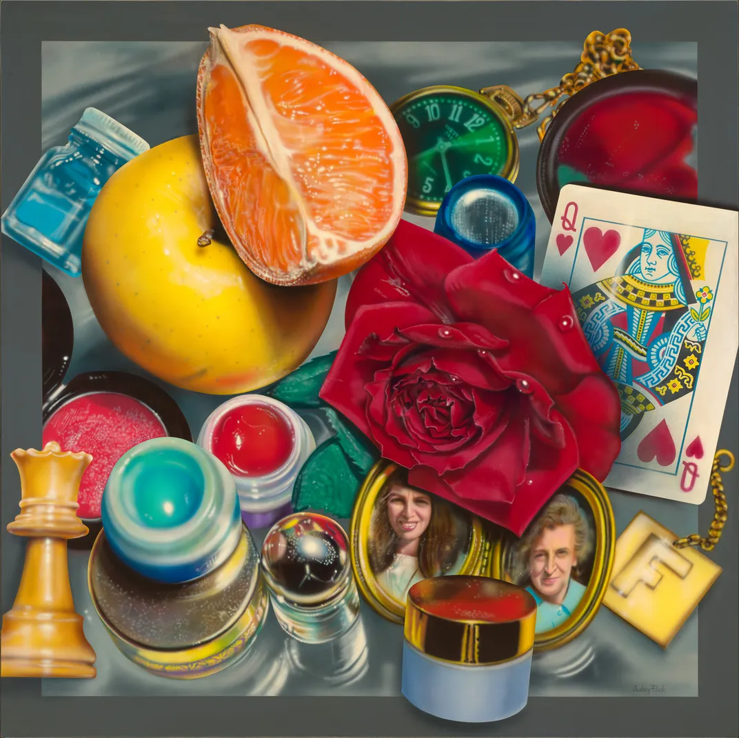 Still life painting by photorealist Audrey Flack