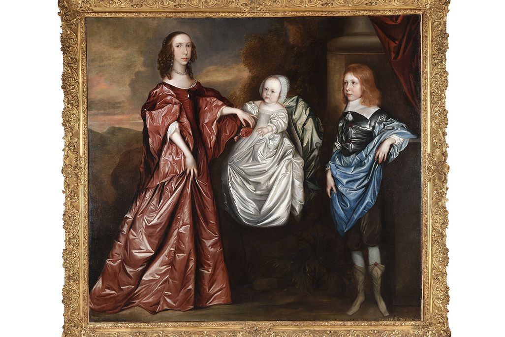 A portrait of the Wharton family's three children, painted in rich colors