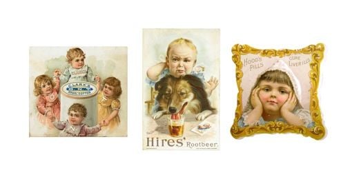 Pictures of children were used in these 19th-century advertising cards.