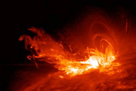 NASA’s Solar Dynamics Observatory caught this solar flare in action in 2017. Researchers believe that coronal mass ejections after such flares are the source of bursts of radiation.