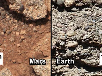 Comparing the conglomerate outcrop on Mars with a similar structure on Earth.