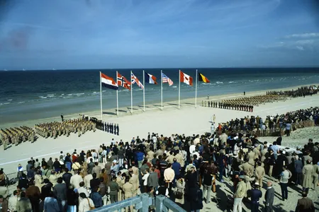 Hundreds of spectators and D-Day veterans gather at Omaha Beach, the bloodiest site during the battle, for the 40th anniversary in 1984.