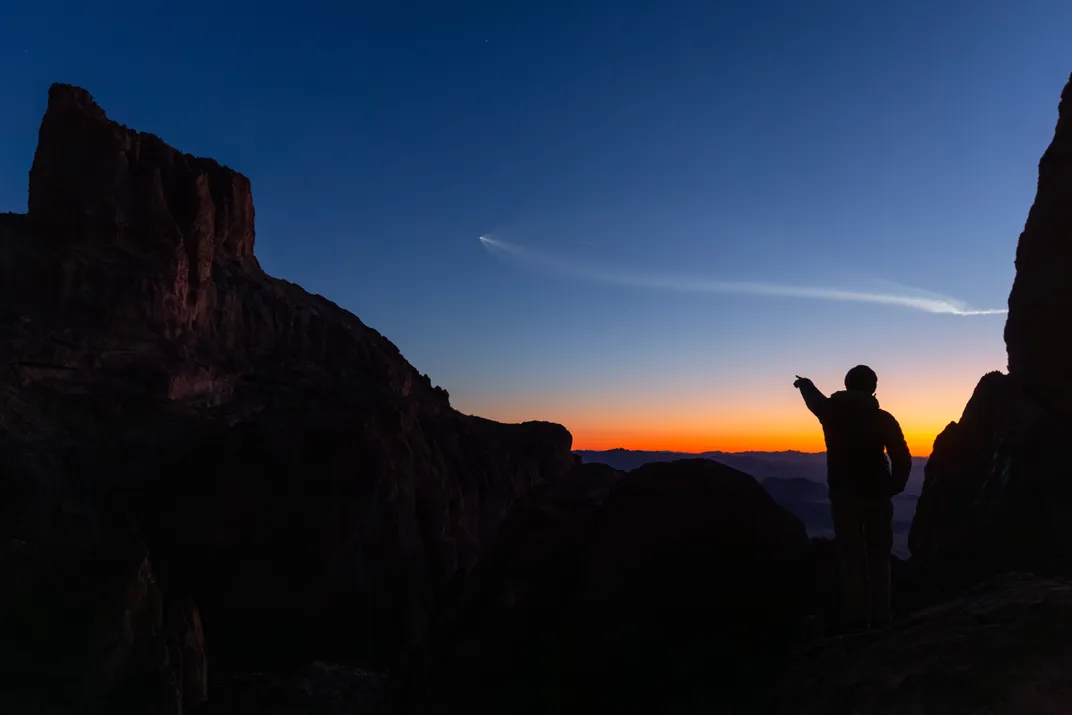 7 - A rocket launched nearly 400 miles away is seen by hikers in the Kofa Mountains
