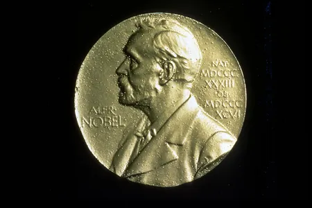 The front of a Nobel Prize medal.