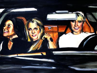 An acrylic painting by Laura Collins recreates a 2006 photo of stars Lindsay Lohan, Britney Spears and Paris Hilton