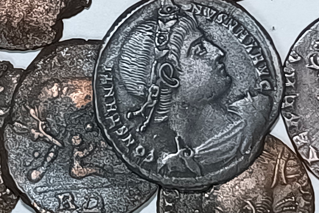 Close-up shot of bronze coins