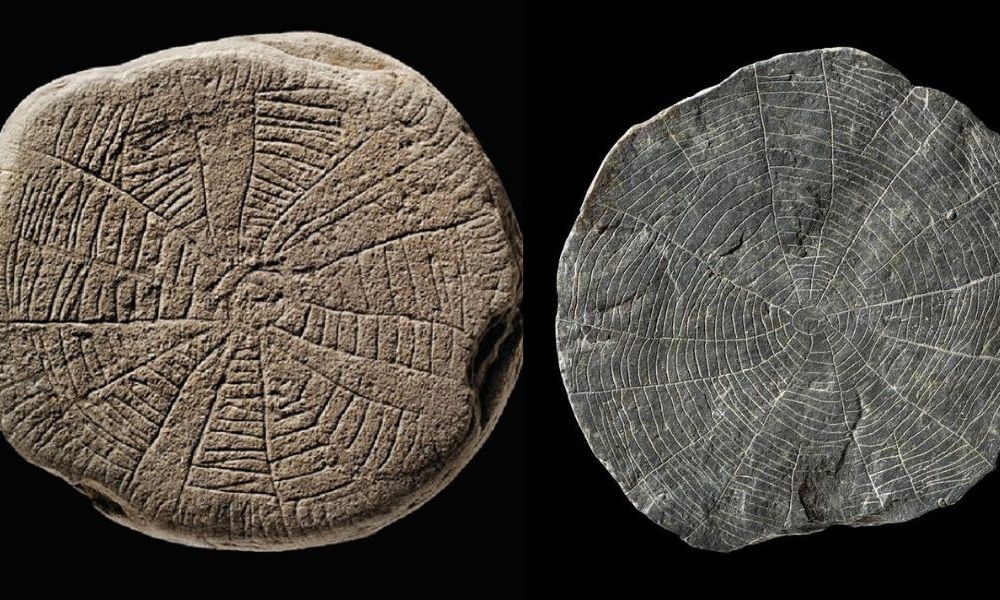 Side-by-side look at two engraved circular stones