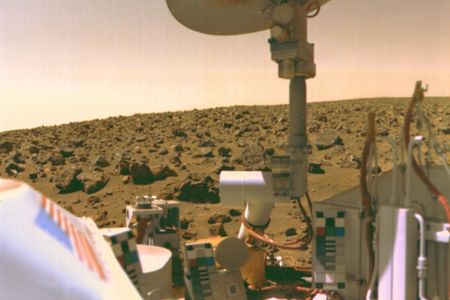 The Viking 2 lander rests on the Martian surface following its landing in September 1976. Questions about what exactly it found have never been put to rest, however. 