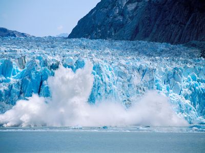 Icebergs break off, or calve, from the Dawes Glacier at the end of Endicott Arm in southeast Alaska.

 