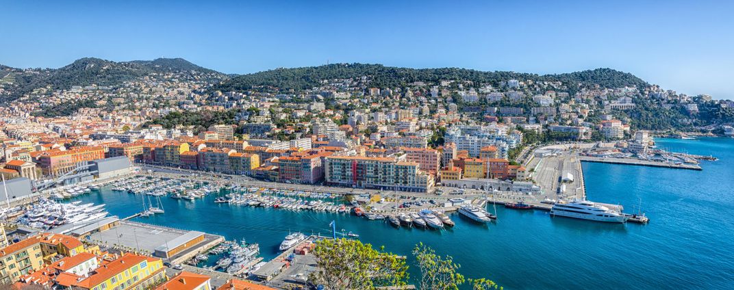 View of the port of Nice from atop Castle Hill