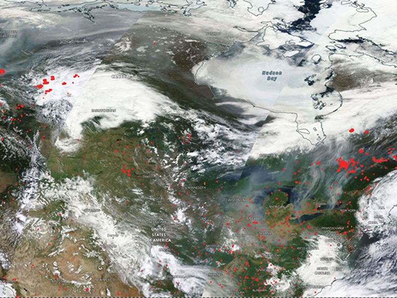 See a satellite view of wildfire smoke from Canada across the U.S.