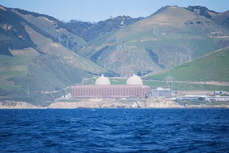 A view of the Diablo Canyon Nuclear Power Plant, with two reactors.