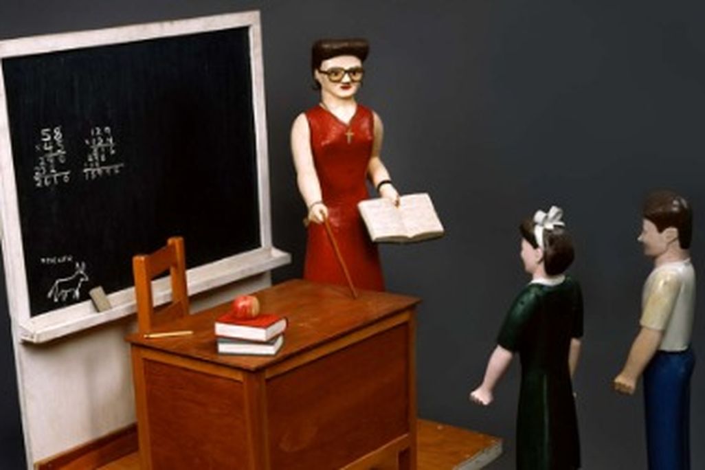 Folk artist Lavern Kelley's "Classroom with Three Figures"