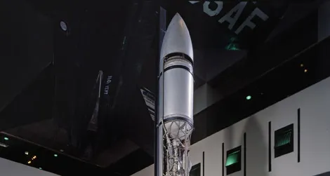 A 1941 Goddard Rocket on display in the Milestones of Flight gallery at the National Mall building.