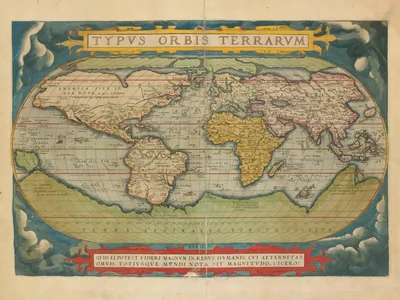 Abraham Ortelius created the world's first modern atlas, Theatrum Orbis Terrarum, or "Theater of the World," in 1570. Shakespeare, who famously wrote that "all the world's a stage," was doubtless influenced by the maps that flourished during his lifetime.