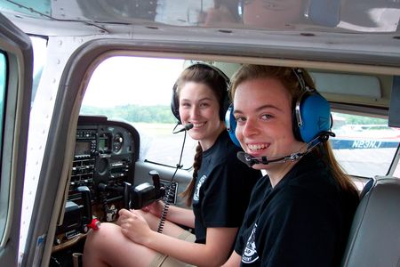 Cadets Danielle Bracket (left) and Gracelyne Allred at a CAP flight academy.
